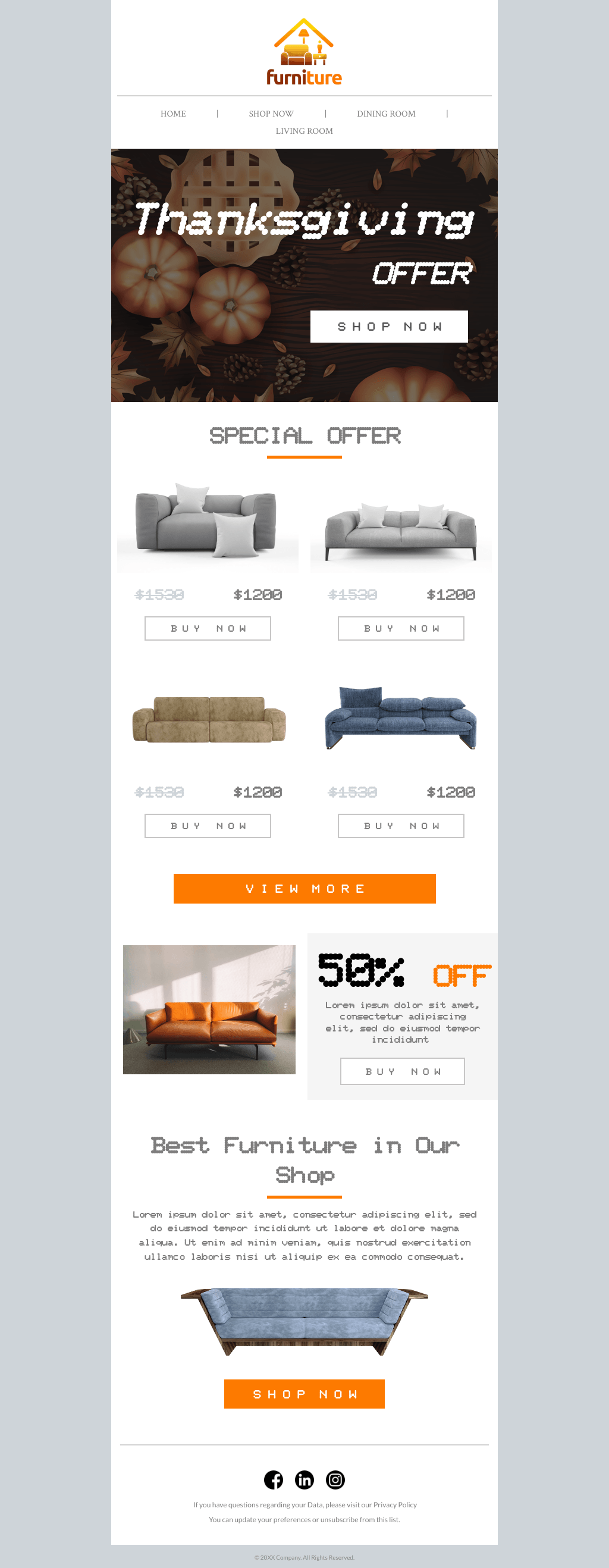 Laravel Mail Template - Thanksgiving Special Furniture Sale
