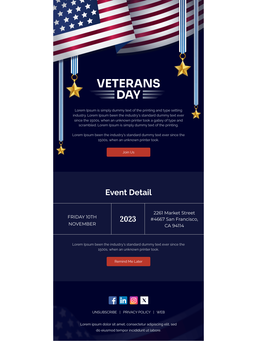 Laravel Mail Template - Veterans Day Event Invitation