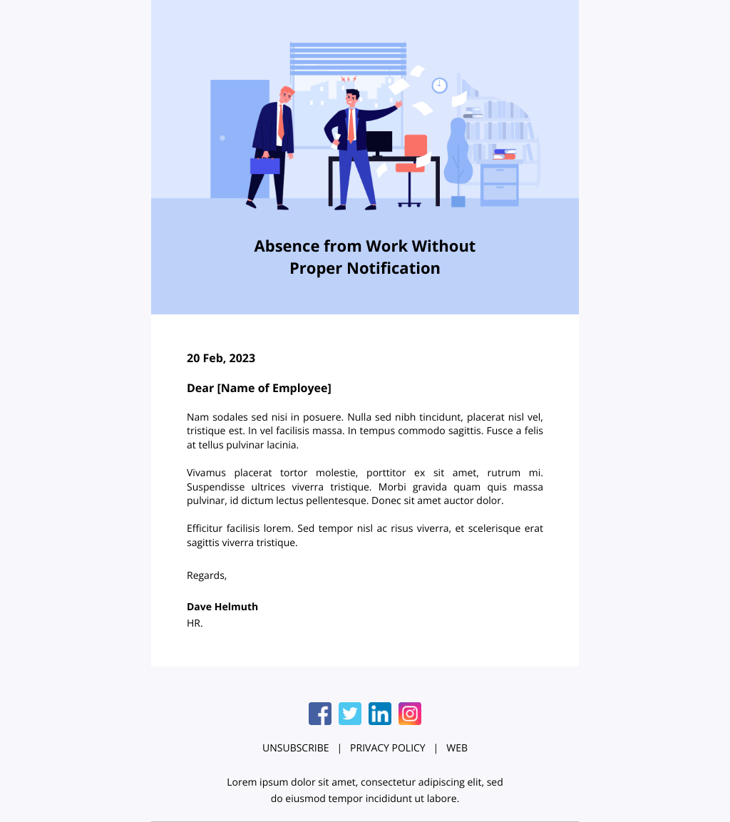 Laravel Mail Template - Warning Email to Employee for Leave Without Information