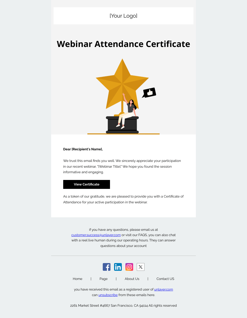 Laravel Mail Template - Webinar Attendance Certificate