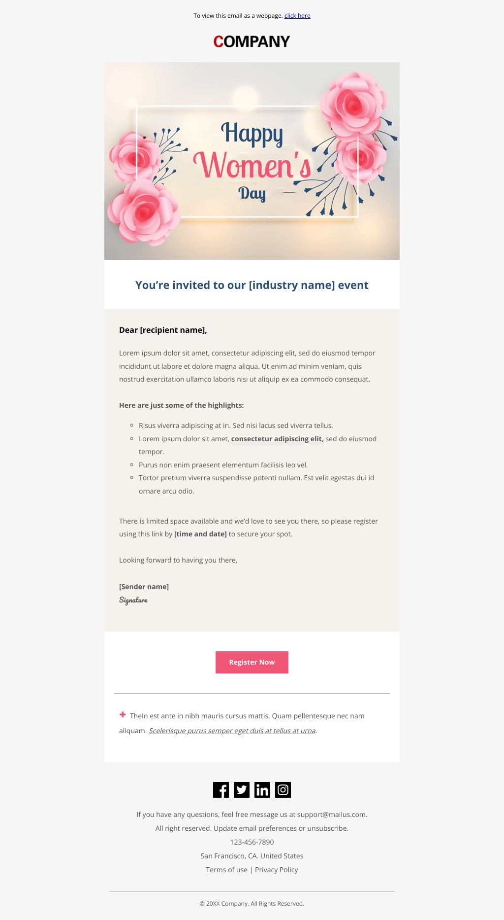 Laravel Mail Template - Women’s Day Corporate Event Announcement