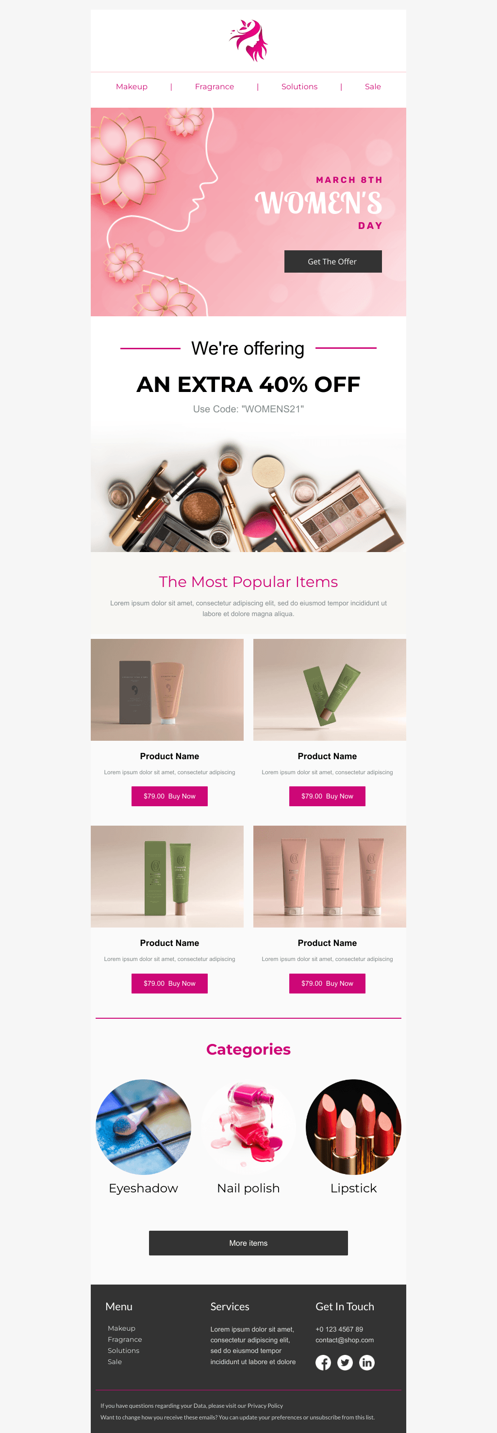 Laravel Mail Template - Women’s Day Cosmetics Sale