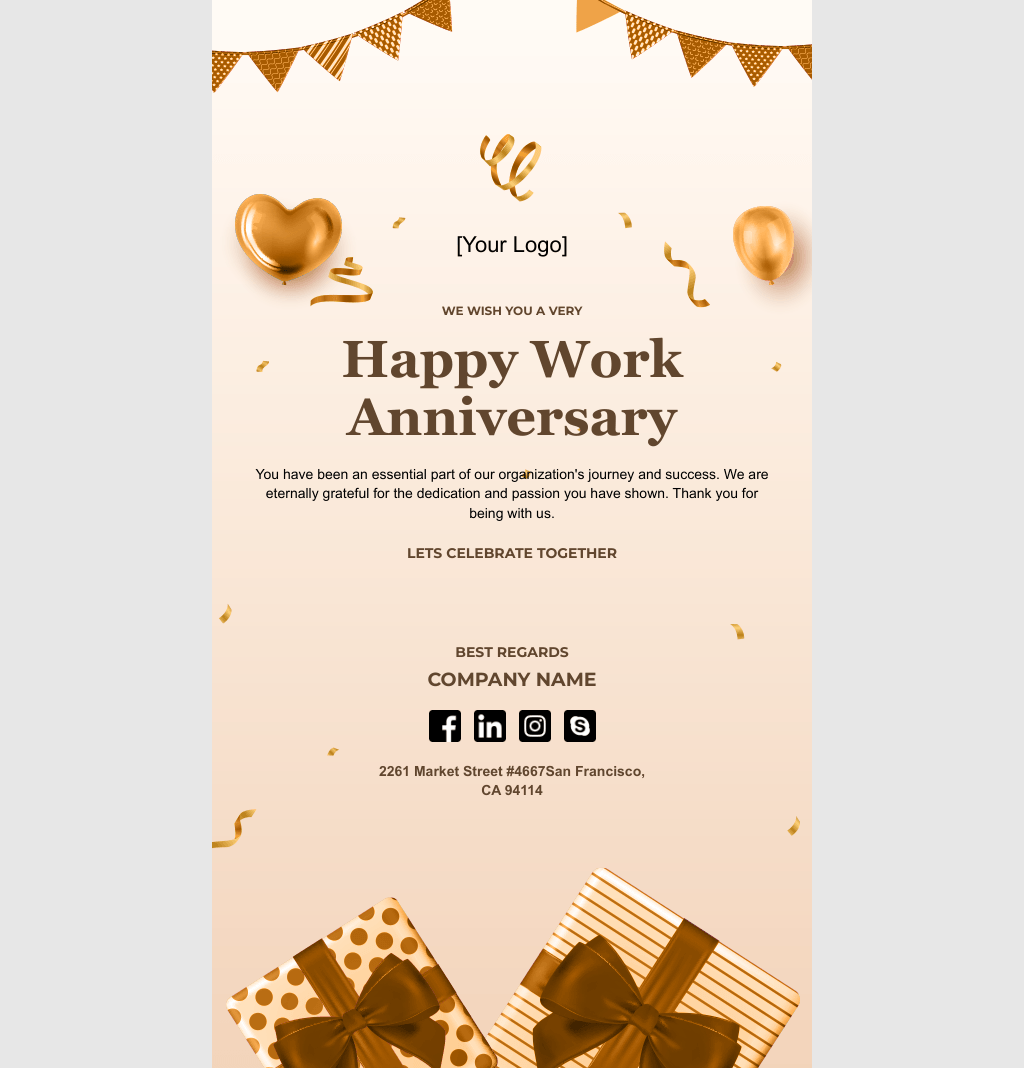 Laravel Mail Template - Work Anniversary Email to Employee